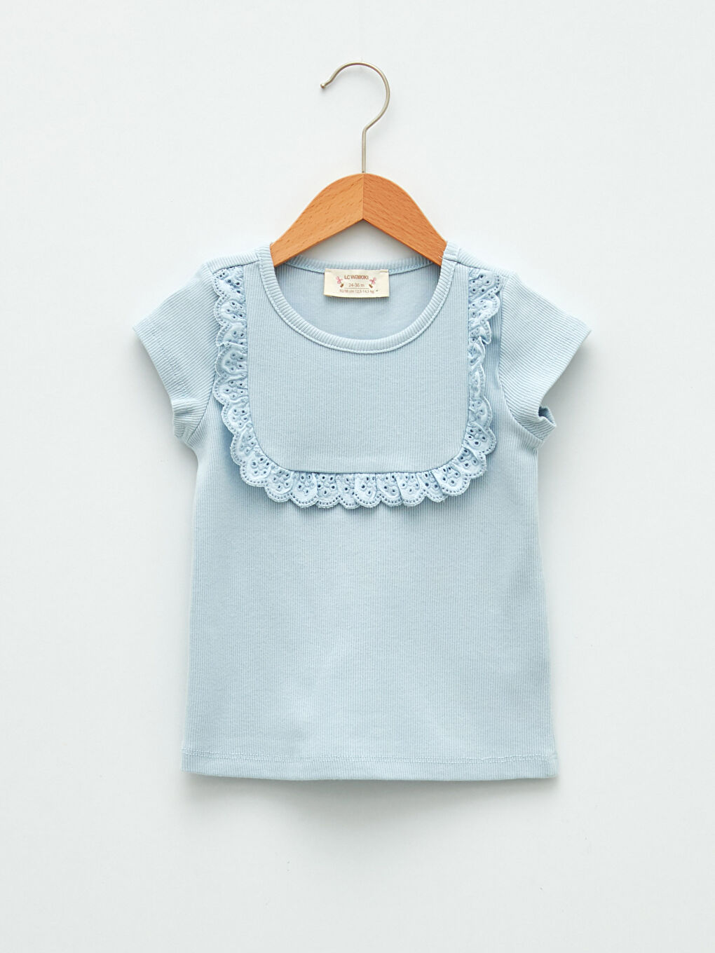 Mavi Bisiklet Yaka Fisto Detaylı Kısa Kollu Pamuklu Kız Bebek Tişört