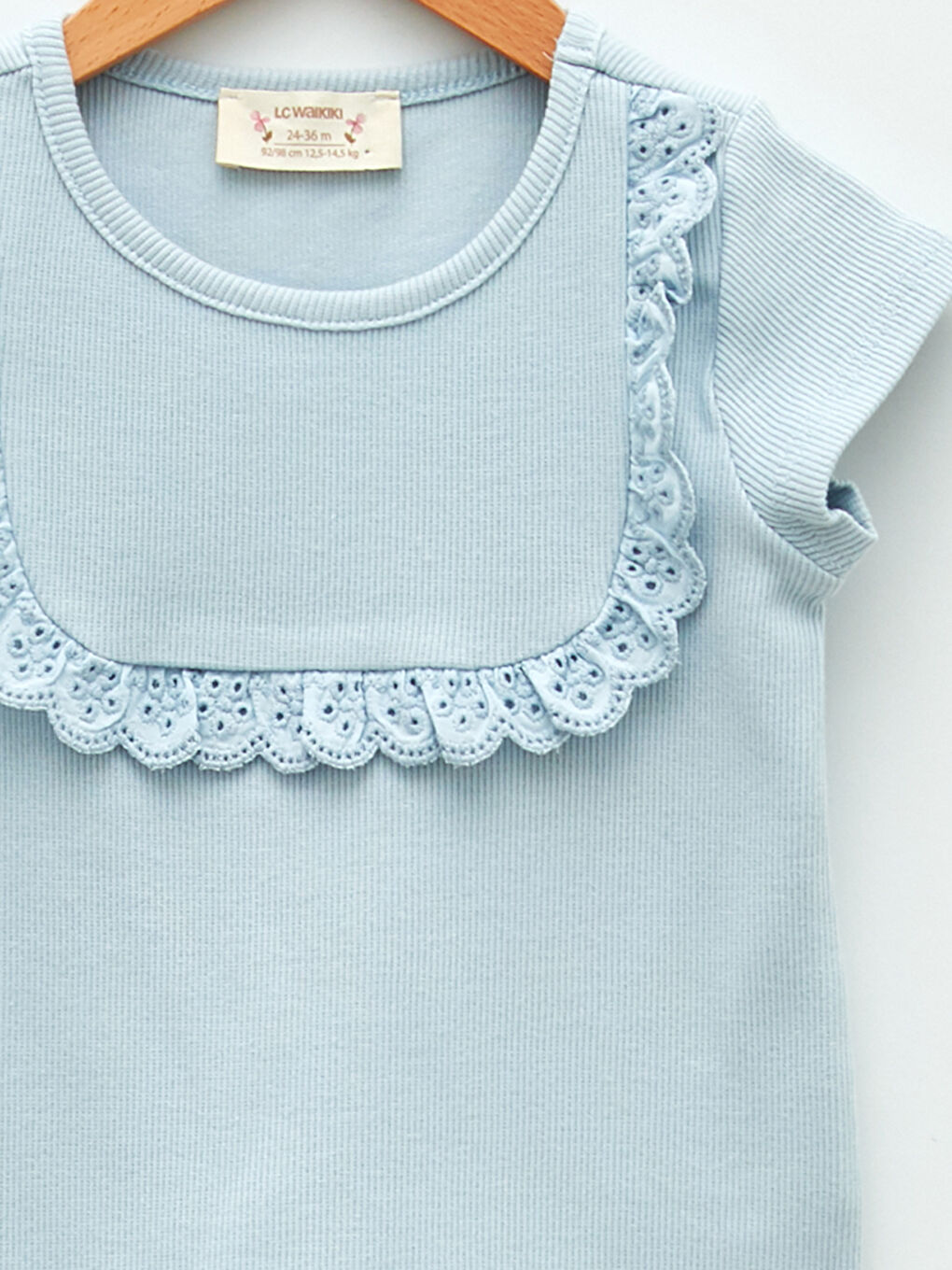 Mavi Bisiklet Yaka Fisto Detaylı Kısa Kollu Pamuklu Kız Bebek Tişört-2