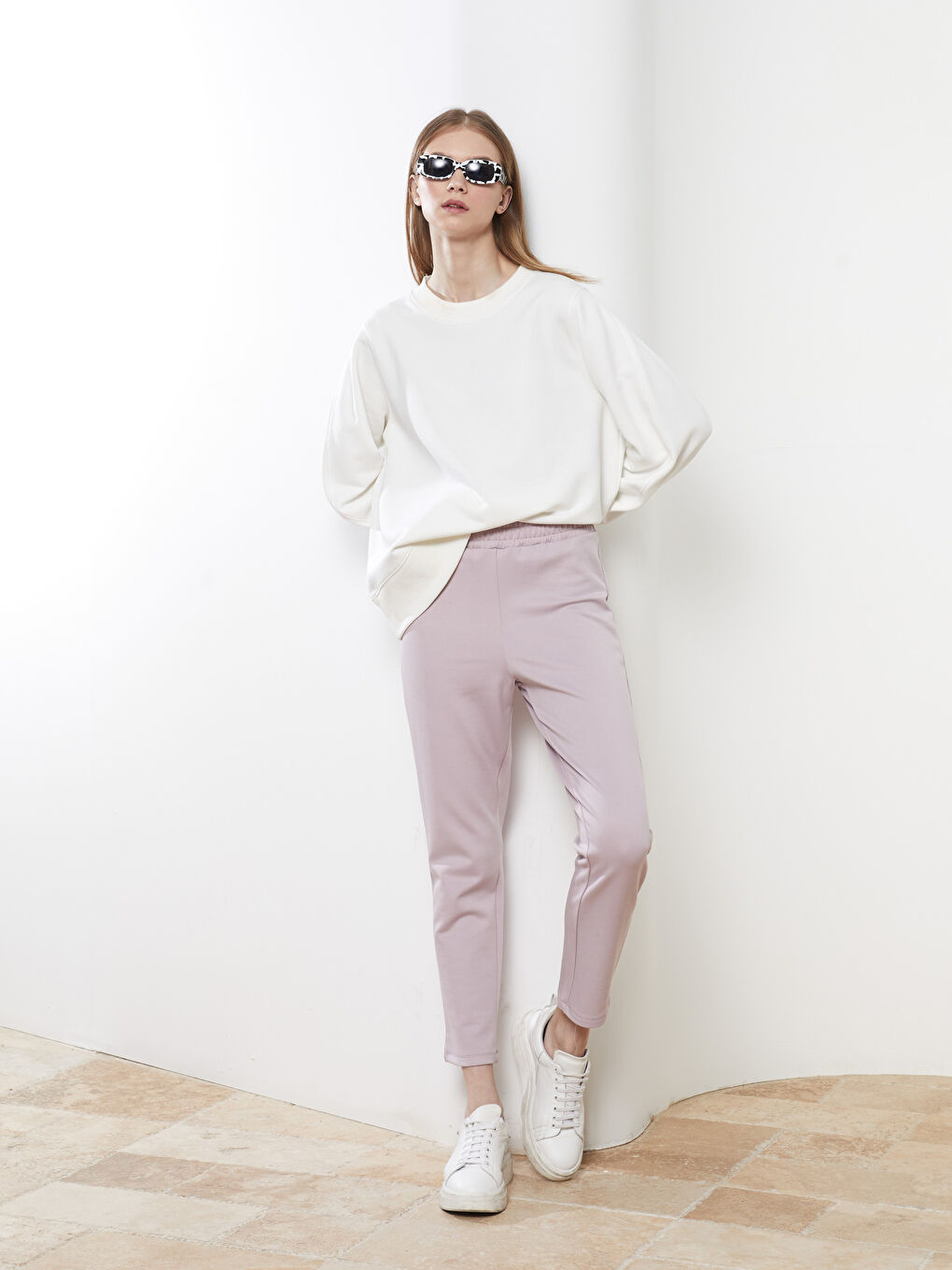 әйелдерге арналған серпімді белдік өрнексіз спорттық шалбар