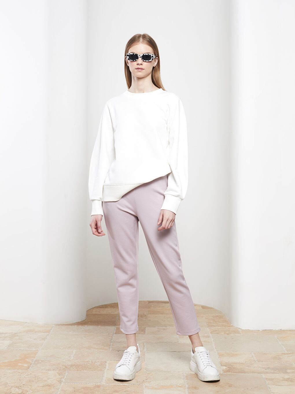 әйелдерге арналған серпімді белдік өрнексіз спорттық шалбар-1