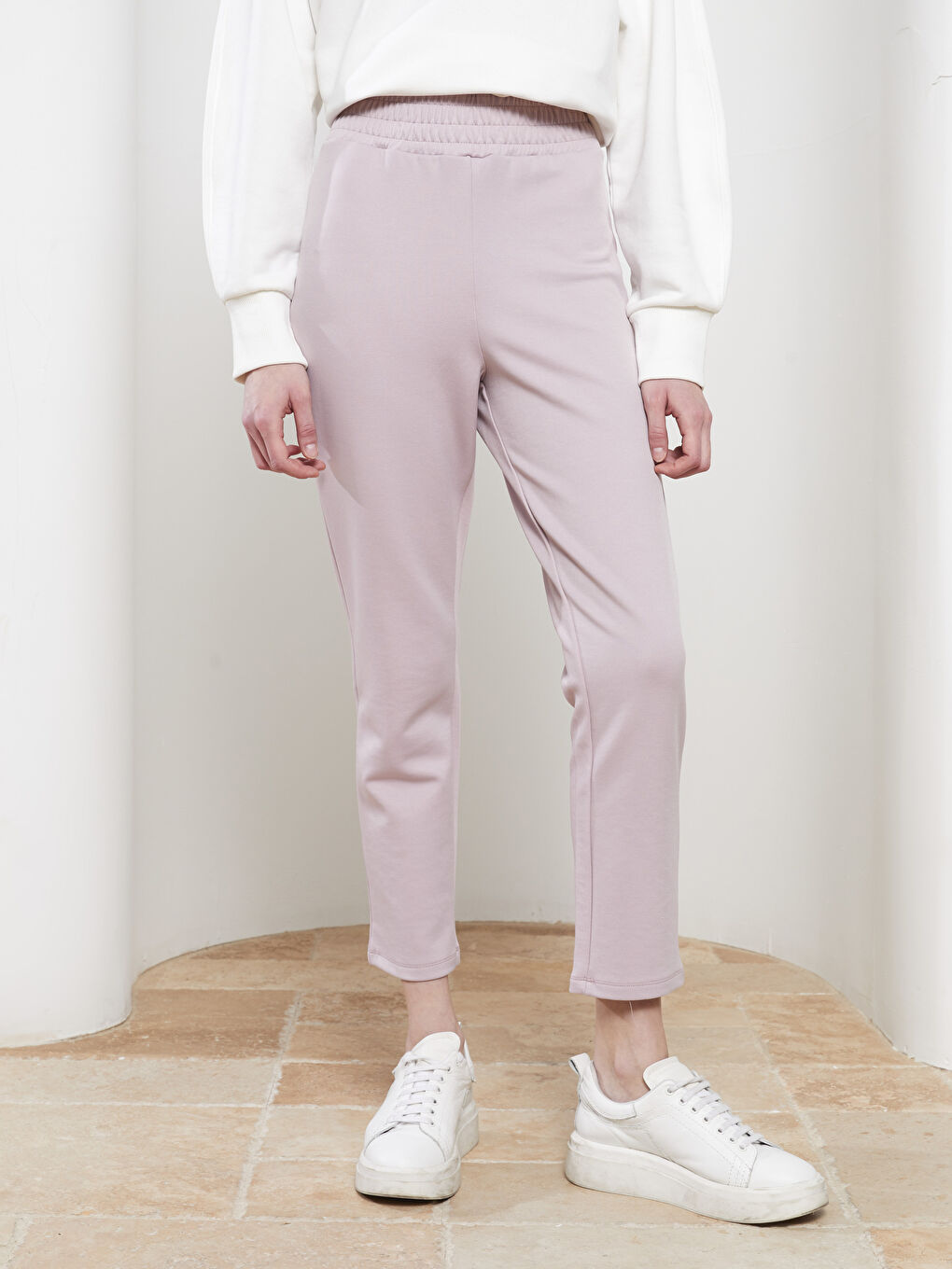 әйелдерге арналған серпімді белдік өрнексіз спорттық шалбар-2