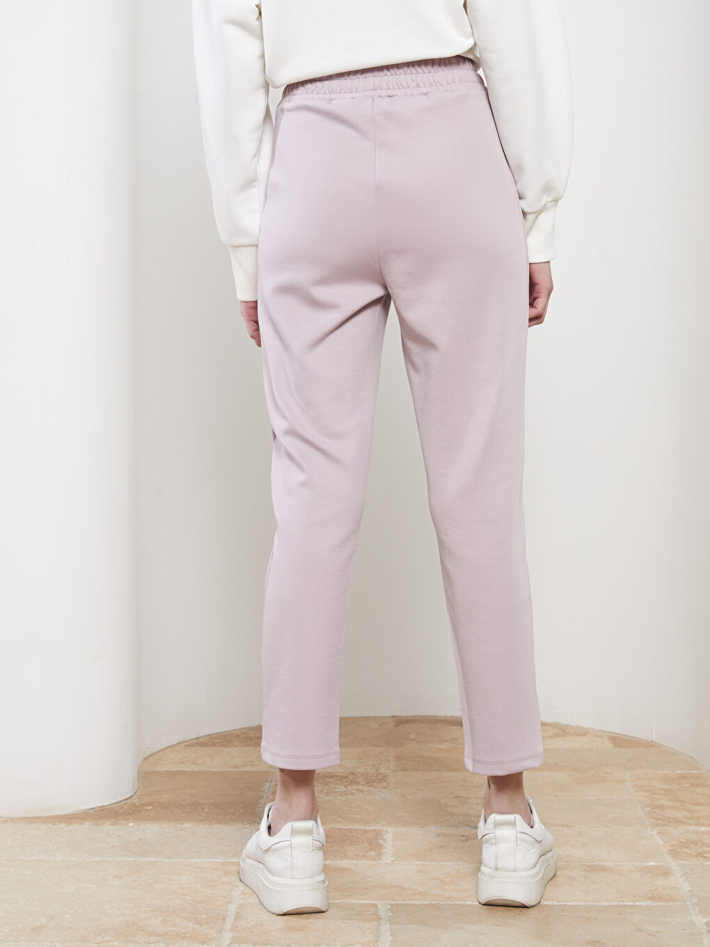 әйелдерге арналған серпімді белдік өрнексіз спорттық шалбар-4