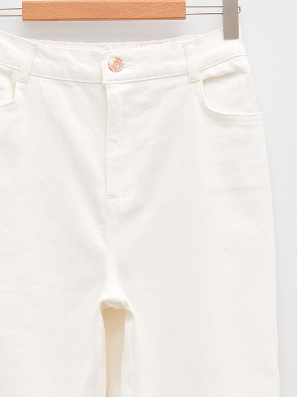 Ekru Beli Lastikli Basic Gabardin Kız Çocuk Pantolon-3