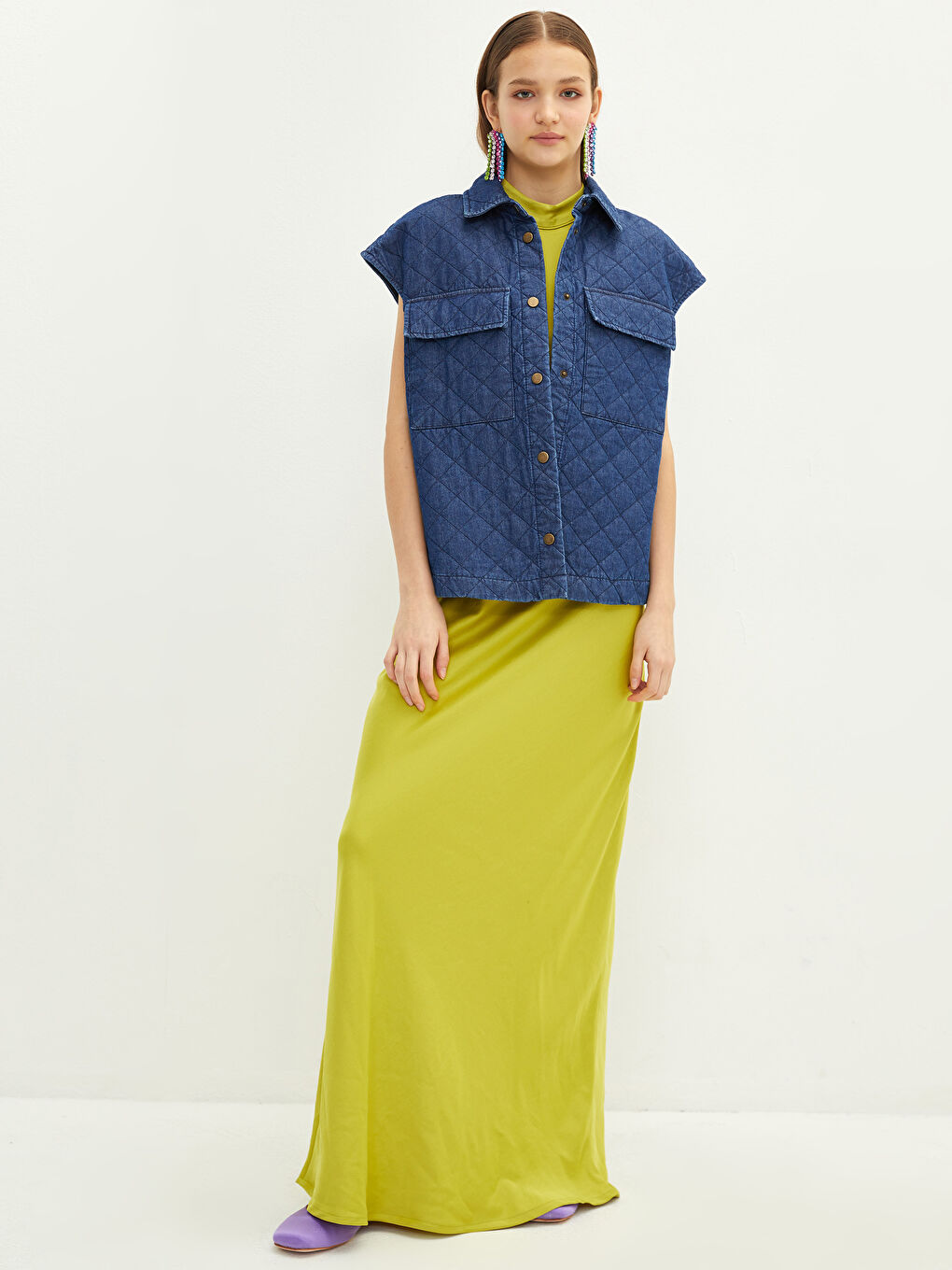 Shirt Collar Quilted Patterned Women's Rodeo Jean Vest-3