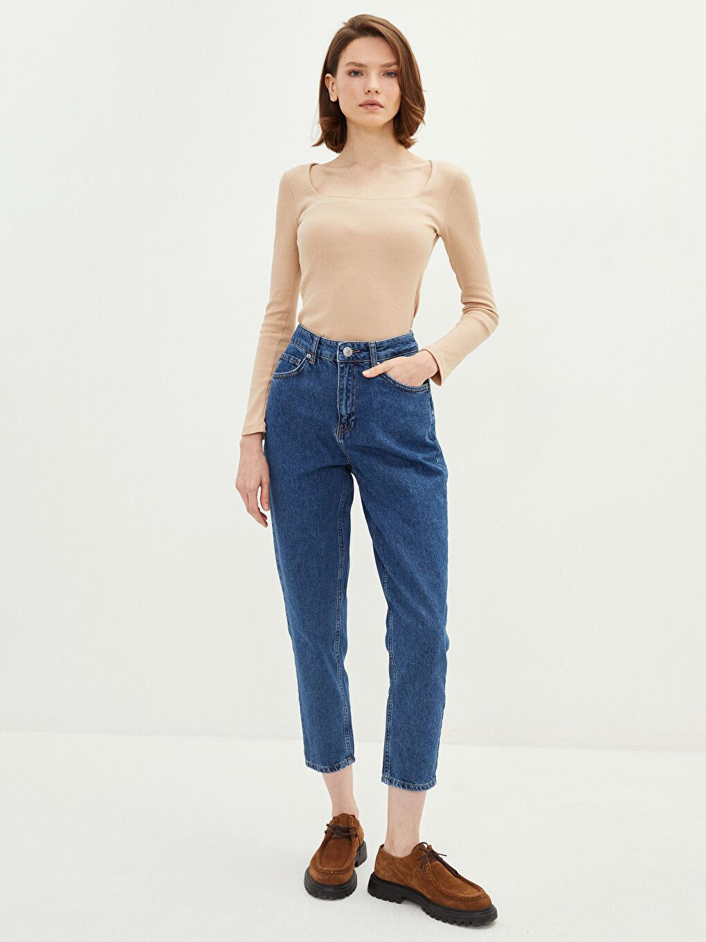 LCW Vision Square Collar Plain Long Sleeve Women's T-Shirt -S2EP70Z8-S25