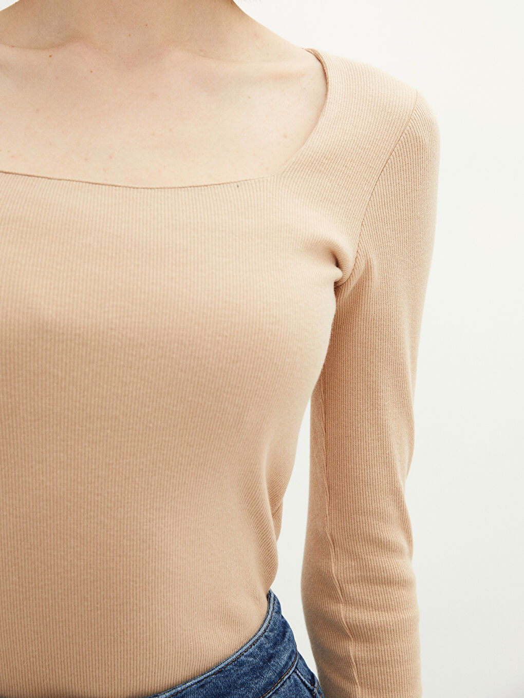 LCW Vision Square Collar Plain Long Sleeve Women's T-Shirt -S2EP70Z8-S25