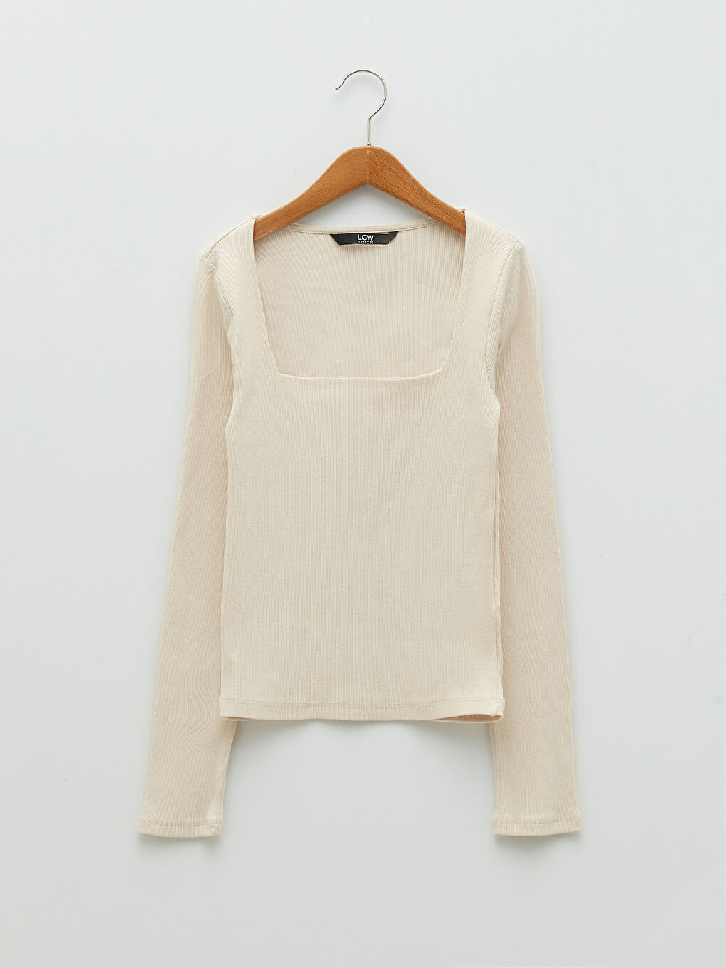 Square Collar Plain Long Sleeve Women's T-Shirt-5