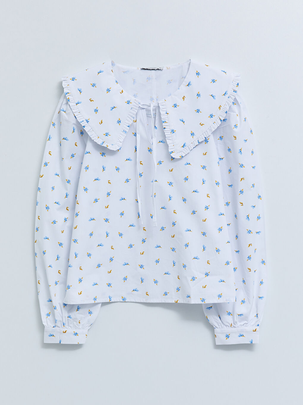 Baby Collar Floral Long Sleeve Cotton Women's Blouse-5