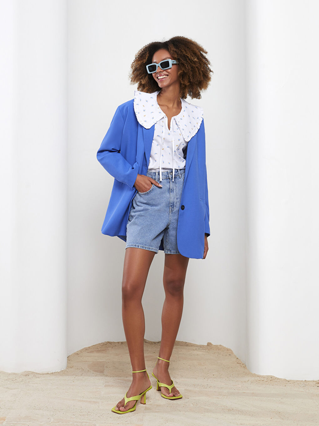 Baby Collar Floral Long Sleeve Cotton Women's Blouse