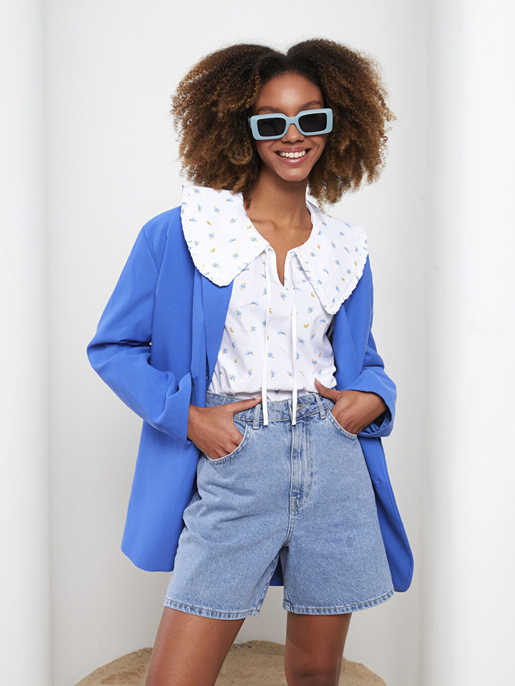 Baby Collar Floral Long Sleeve Cotton Women's Blouse-1