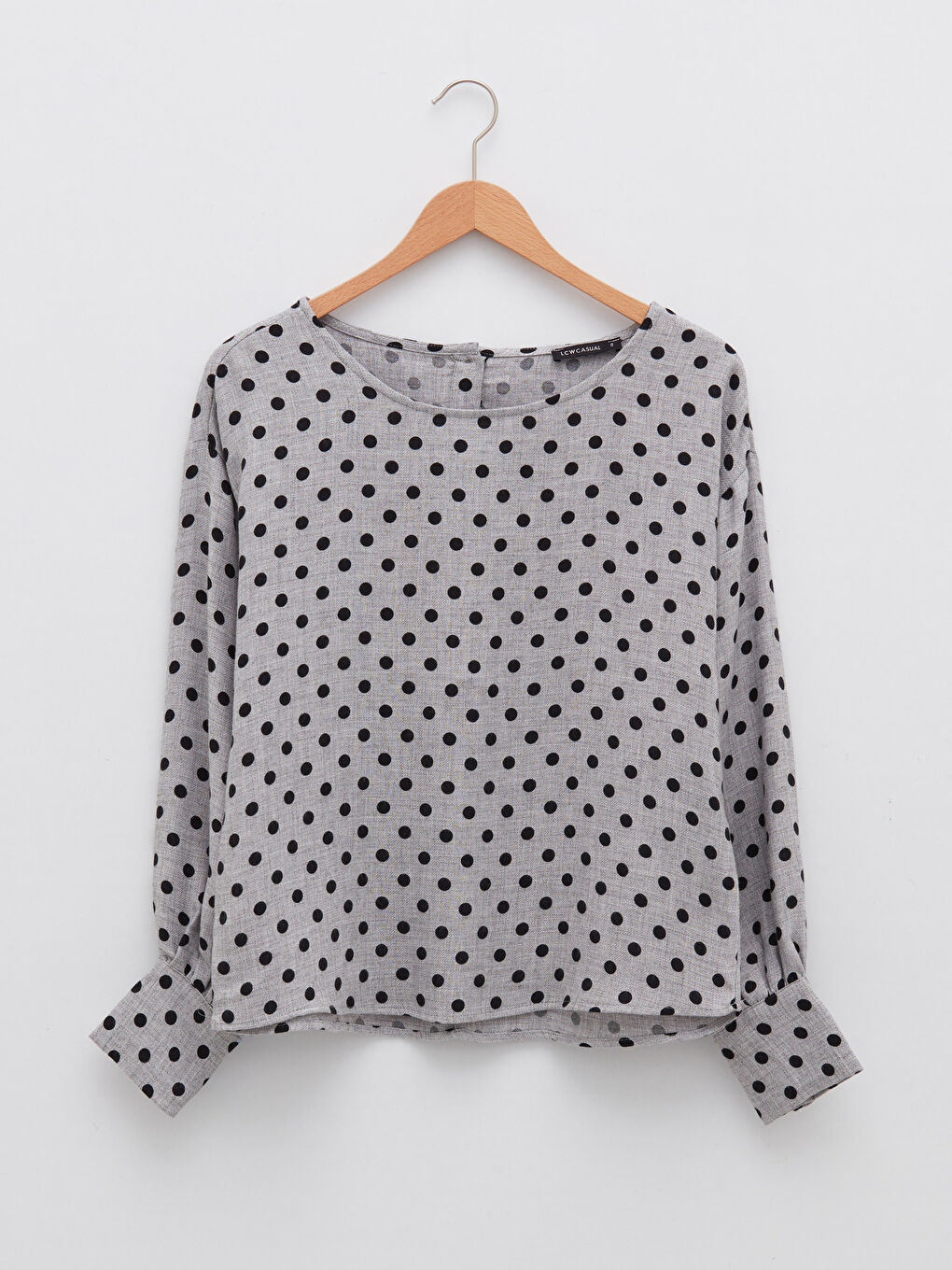 Блузка с круглым вырезом, в горошек, с длинным рукавом, из габардина, для женщин-4