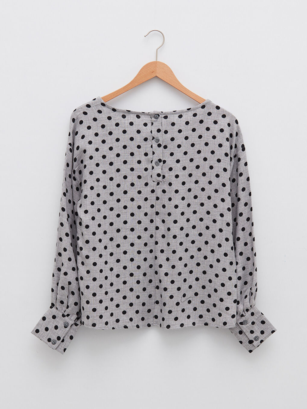 Блузка с круглым вырезом, в горошек, с длинным рукавом, из габардина, для женщин-5