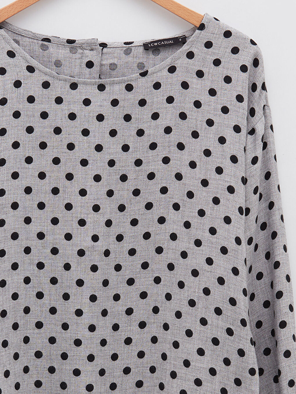 Блузка с круглым вырезом, в горошек, с длинным рукавом, из габардина, для женщин-6