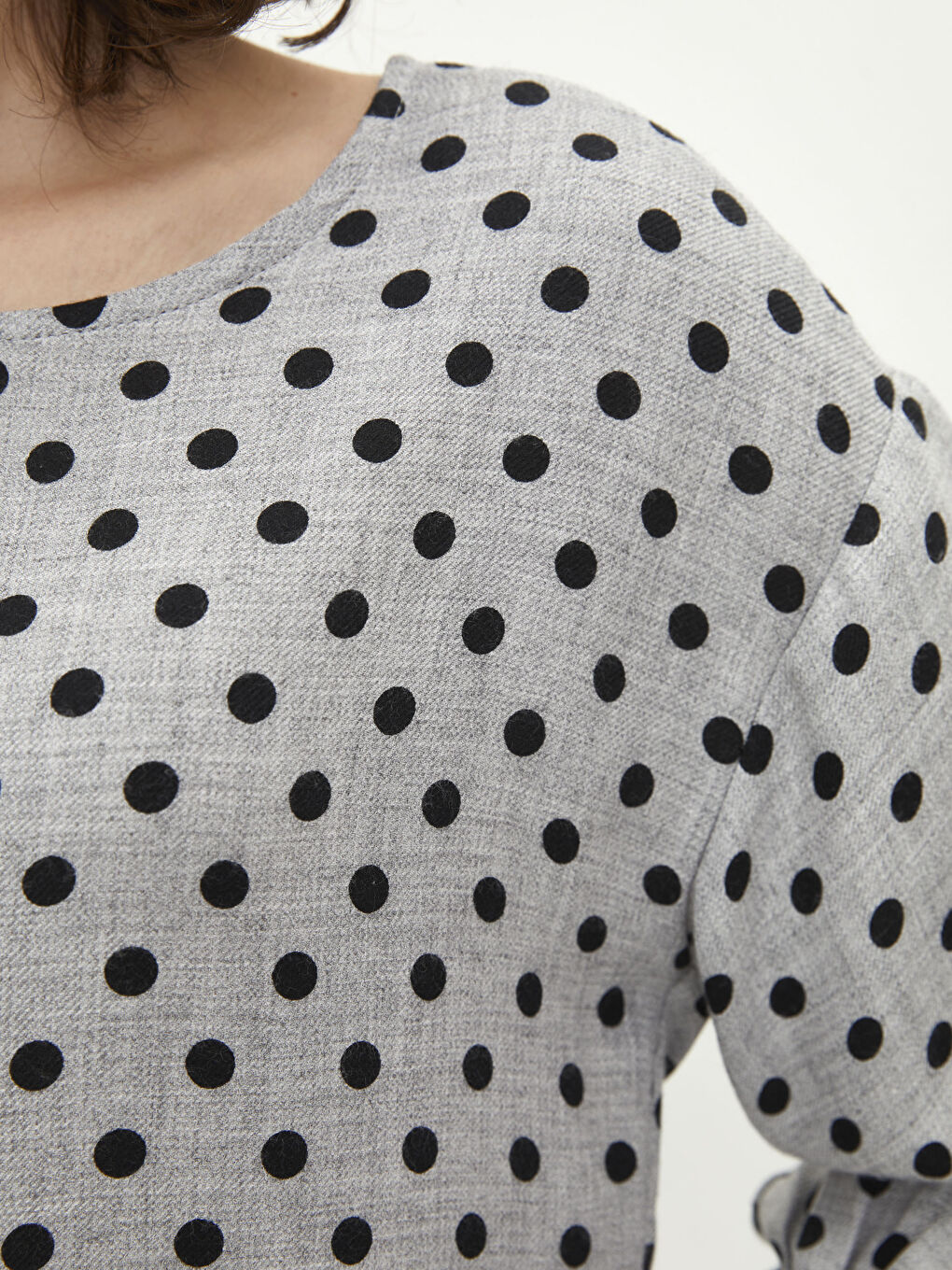 Блузка с круглым вырезом, в горошек, с длинным рукавом, из габардина, для женщин-2