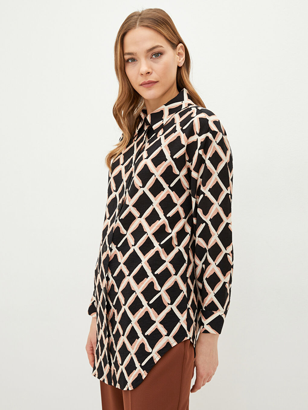 Платье-Рубашка Женское С Длинным Рукавом На Пуговицах С Принтом