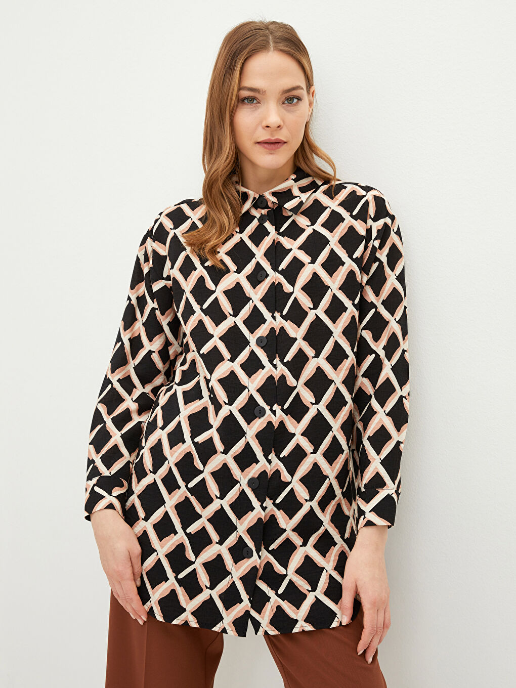 Платье-Рубашка Женское С Длинным Рукавом На Пуговицах С Принтом-2