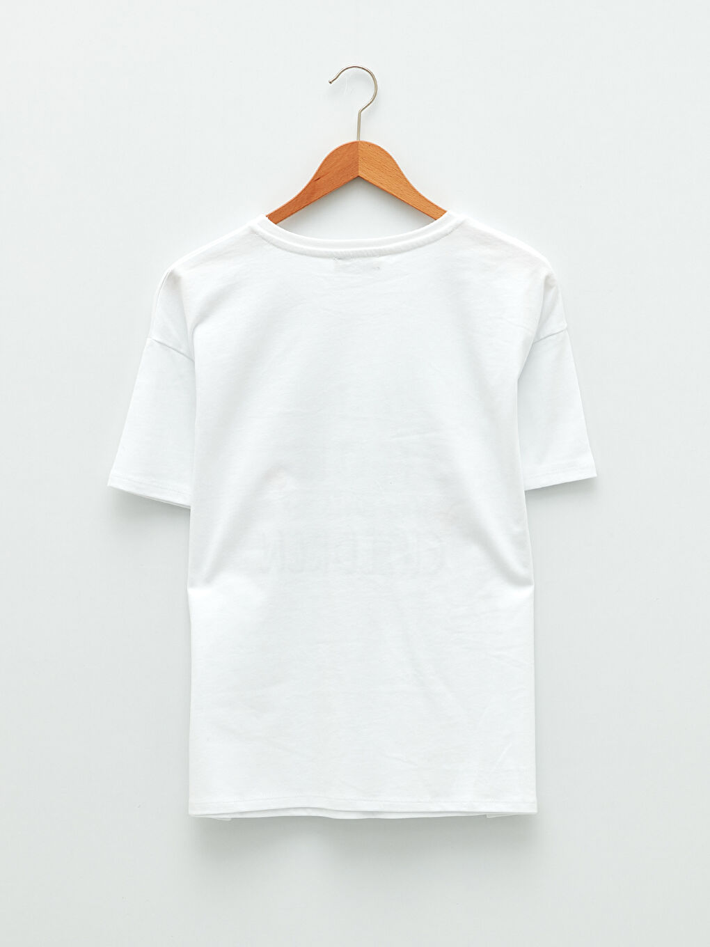 Beyaz Bisiklet Yaka Baskılı Kısa Kollu Pamuklu Kadın Tişört Anne Kız Kombini-1