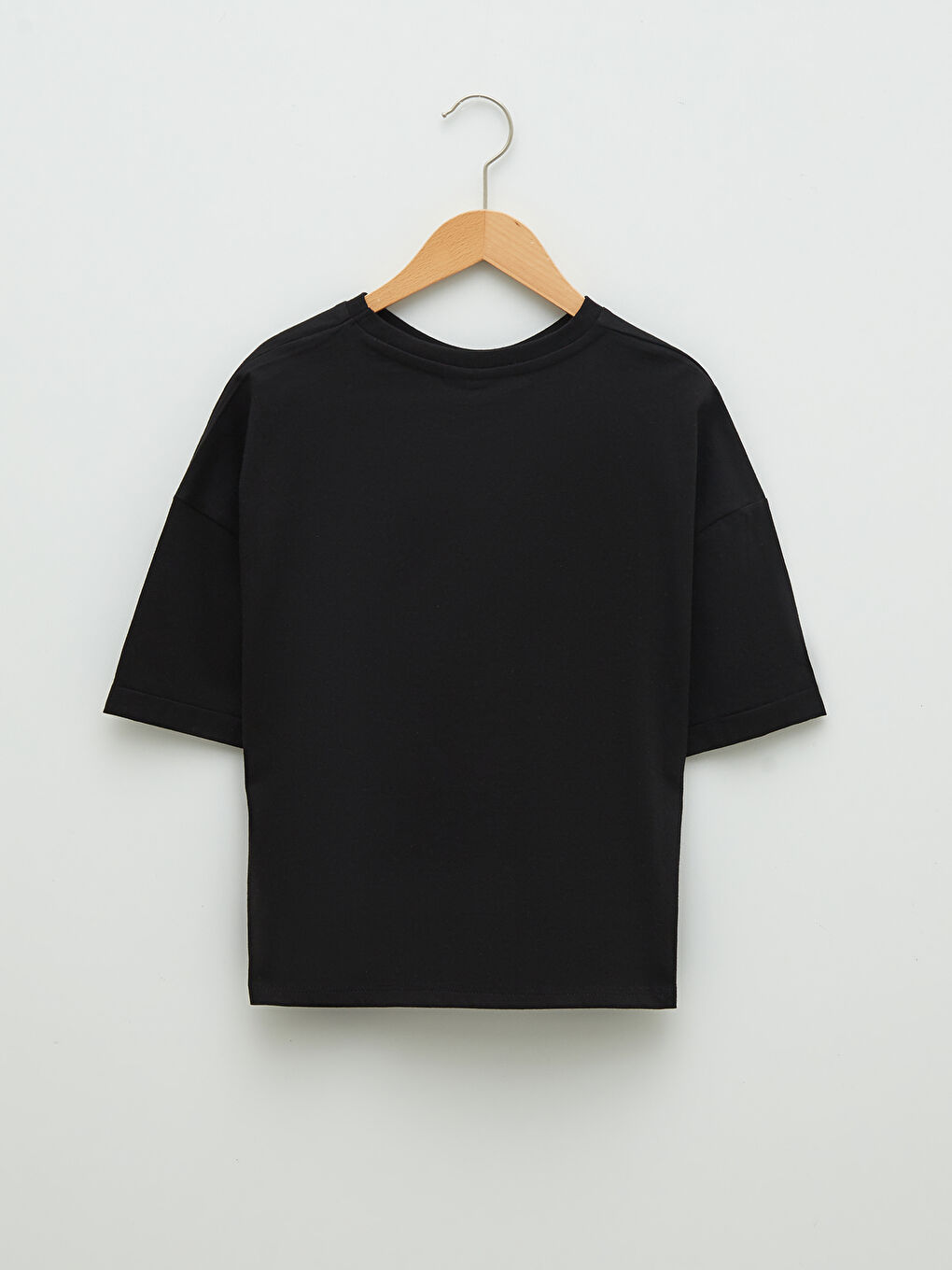 Siyah Bisiklet Yaka Baskılı Kısa Kollu Kız Çocuk Tişört-1