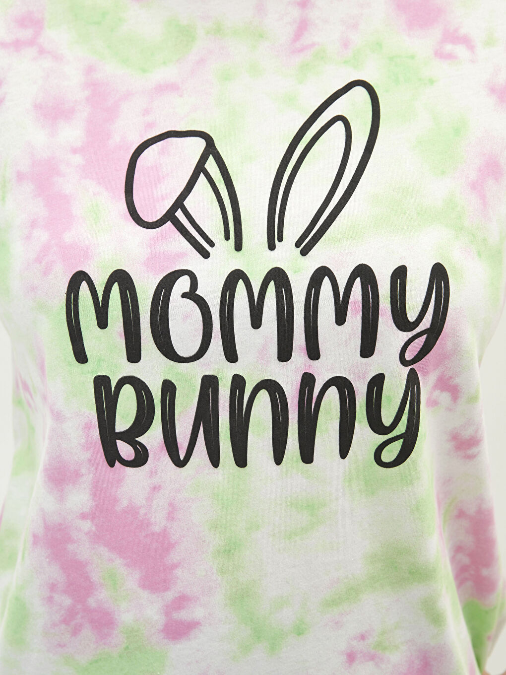 Karışık Bisiklet Yaka Baskılı Kısa Kollu Pamuklu Kadın Tişört Anne Kız Kombini-3