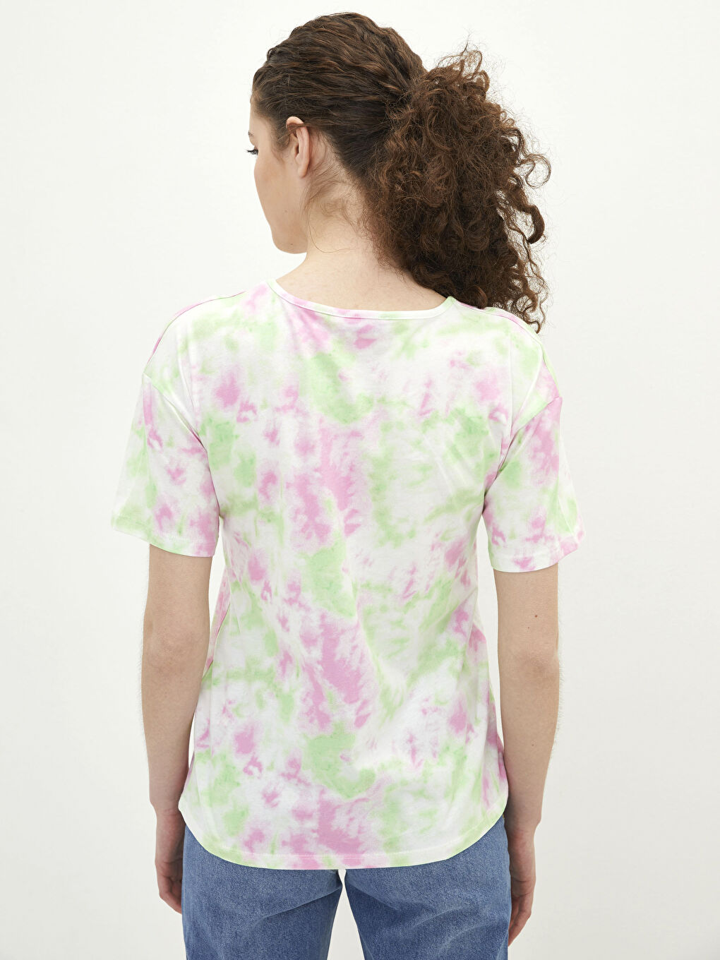 Karışık Bisiklet Yaka Baskılı Kısa Kollu Pamuklu Kadın Tişört Anne Kız Kombini-4