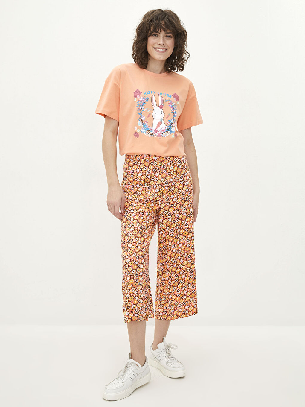 LCW Casual Crew Neck Printed Short Sleeve Cotton Women's T-Shirt Mother Daughter Combination -S2EP92Z8-FNG