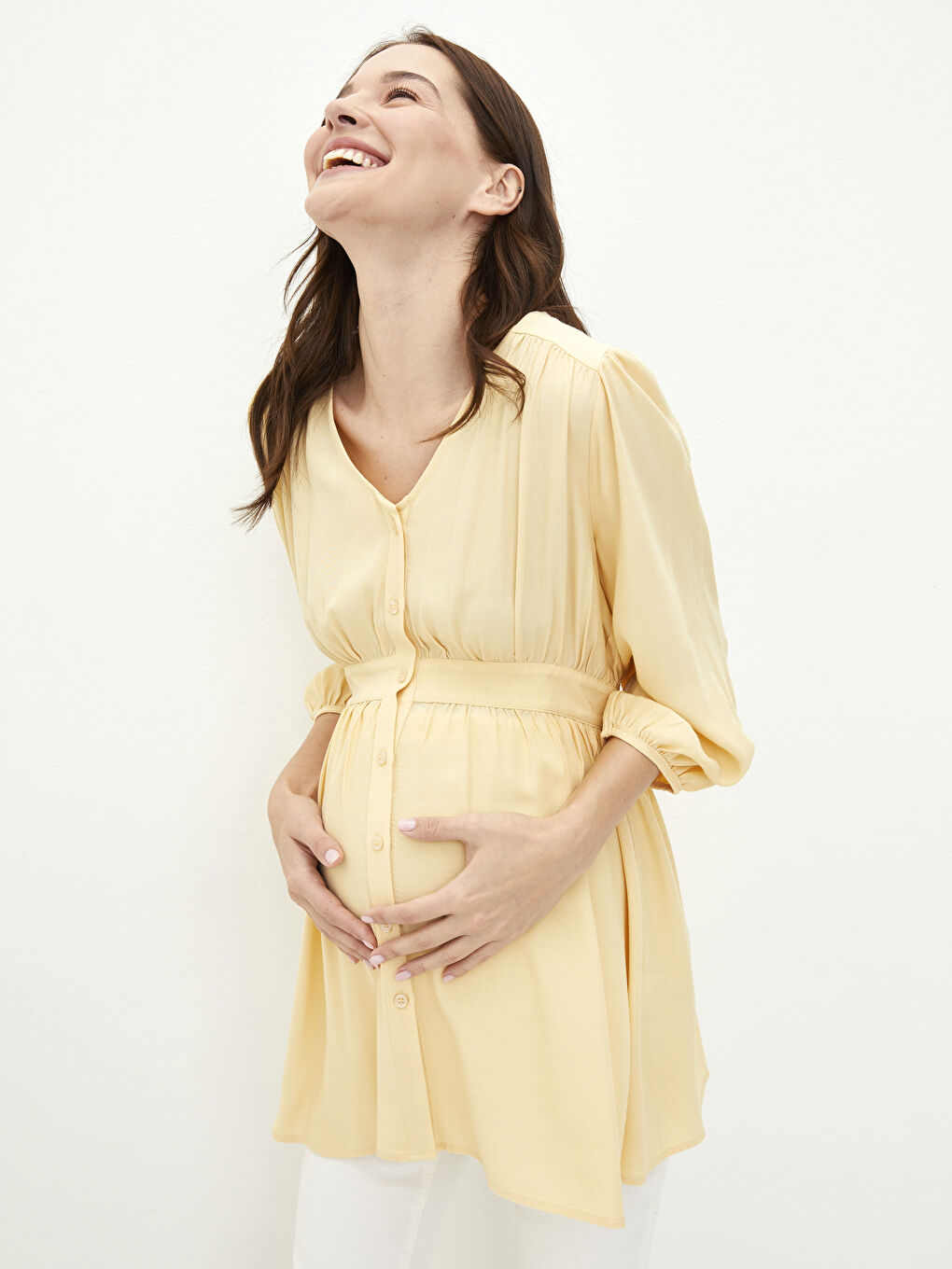 V Neck Straight Long Sleeve Viscose Maternity Tunic -S2EQ06Z8-S4D