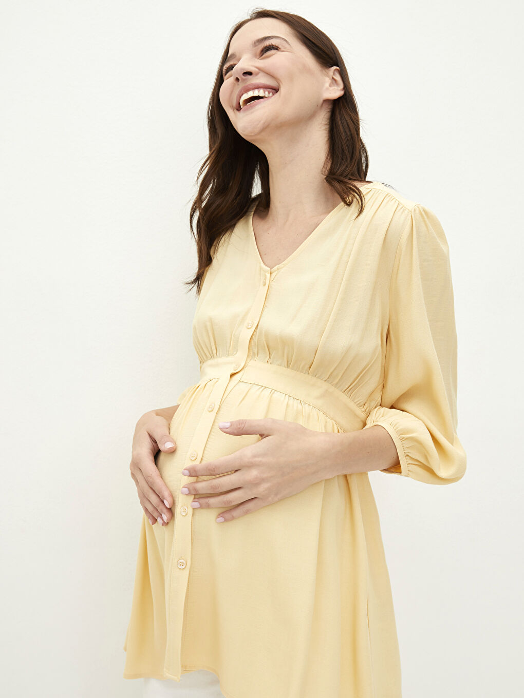 V Neck Straight Long Sleeve Viscose Maternity Tunic -S2EQ06Z8-S4D