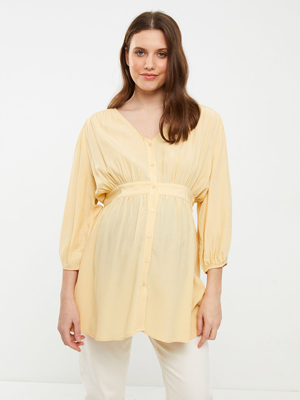 V Neck Straight Long Sleeve Viscose Maternity Tunic -S2EQ06Z8-S4D