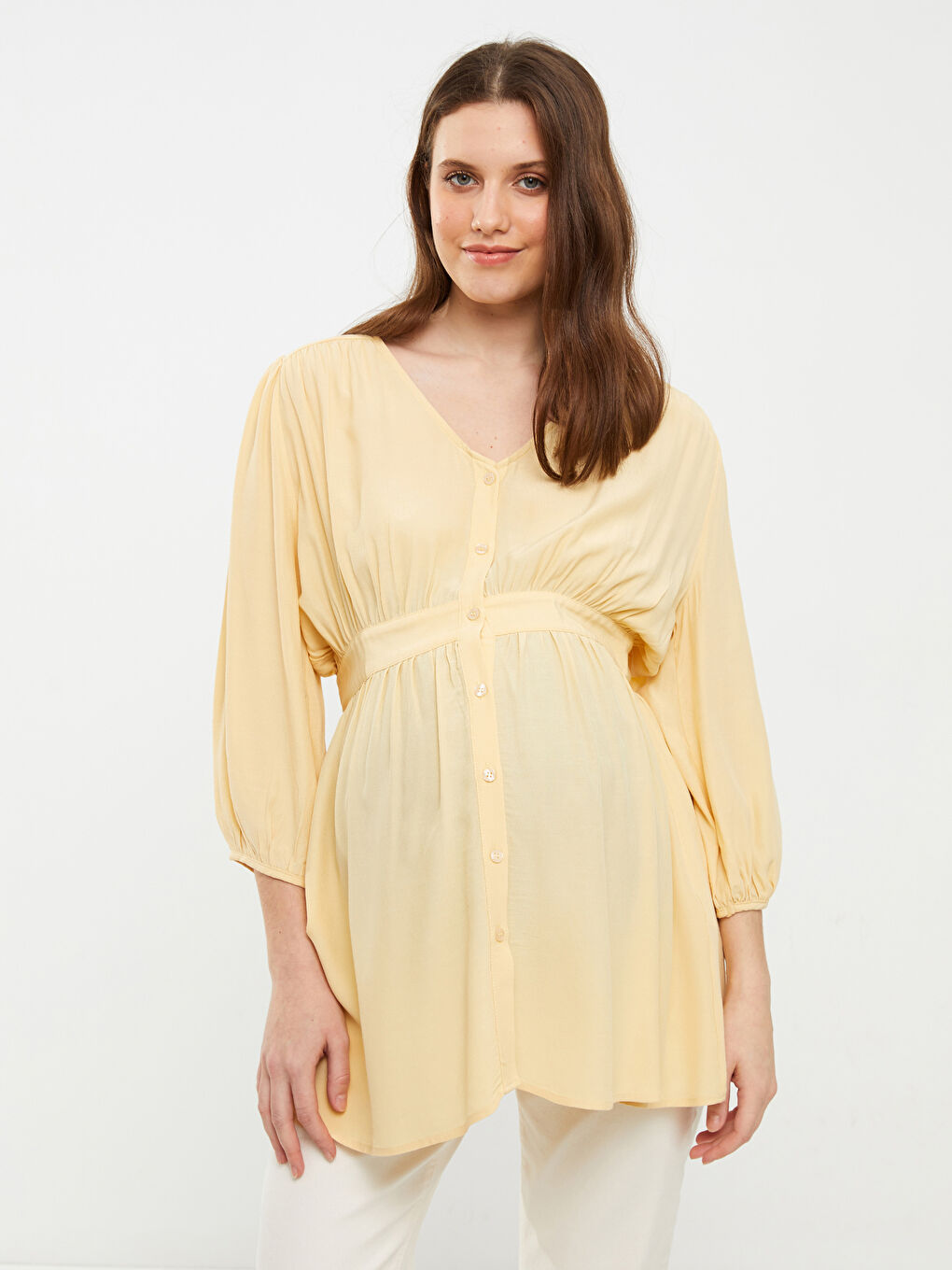 V Neck Straight Long Sleeve Viscose Maternity Tunic -S2EQ06Z8-S4D