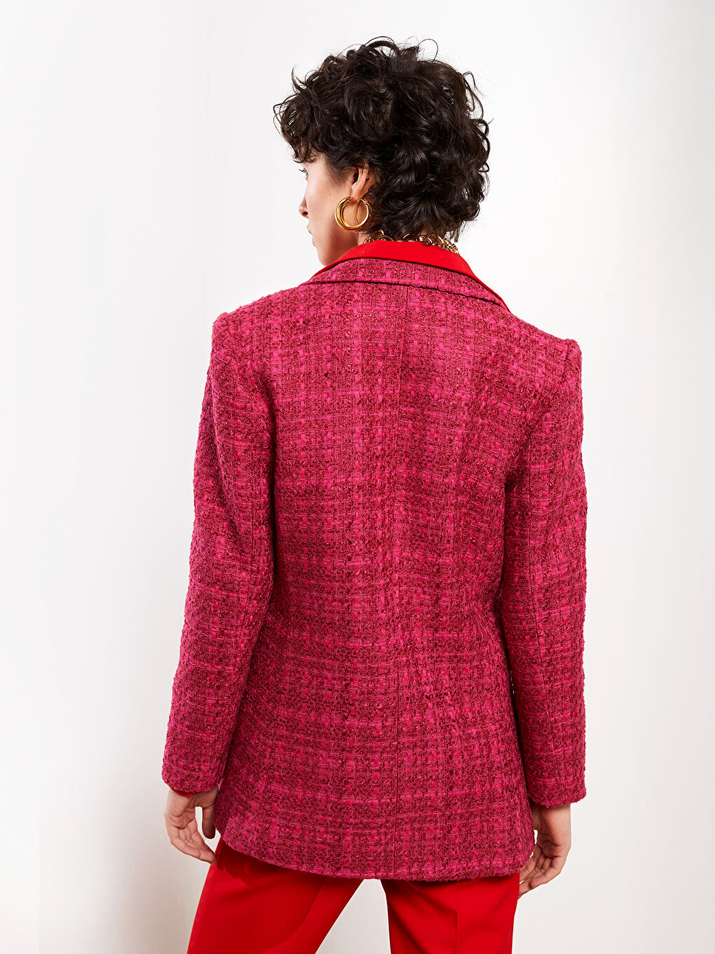 LCW Vision Front Button Closure Plaid Long Sleeve Women's Tweed Blazer Jacket -S2EQ29Z8-LNQ