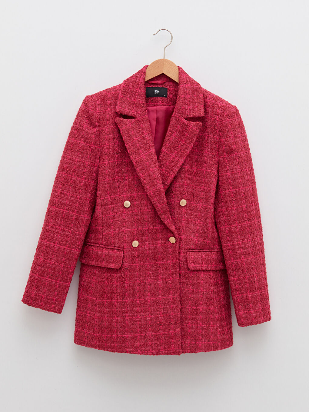 LCW Vision Front Button Closure Plaid Long Sleeve Women's Tweed Blazer Jacket -S2EQ29Z8-LNQ
