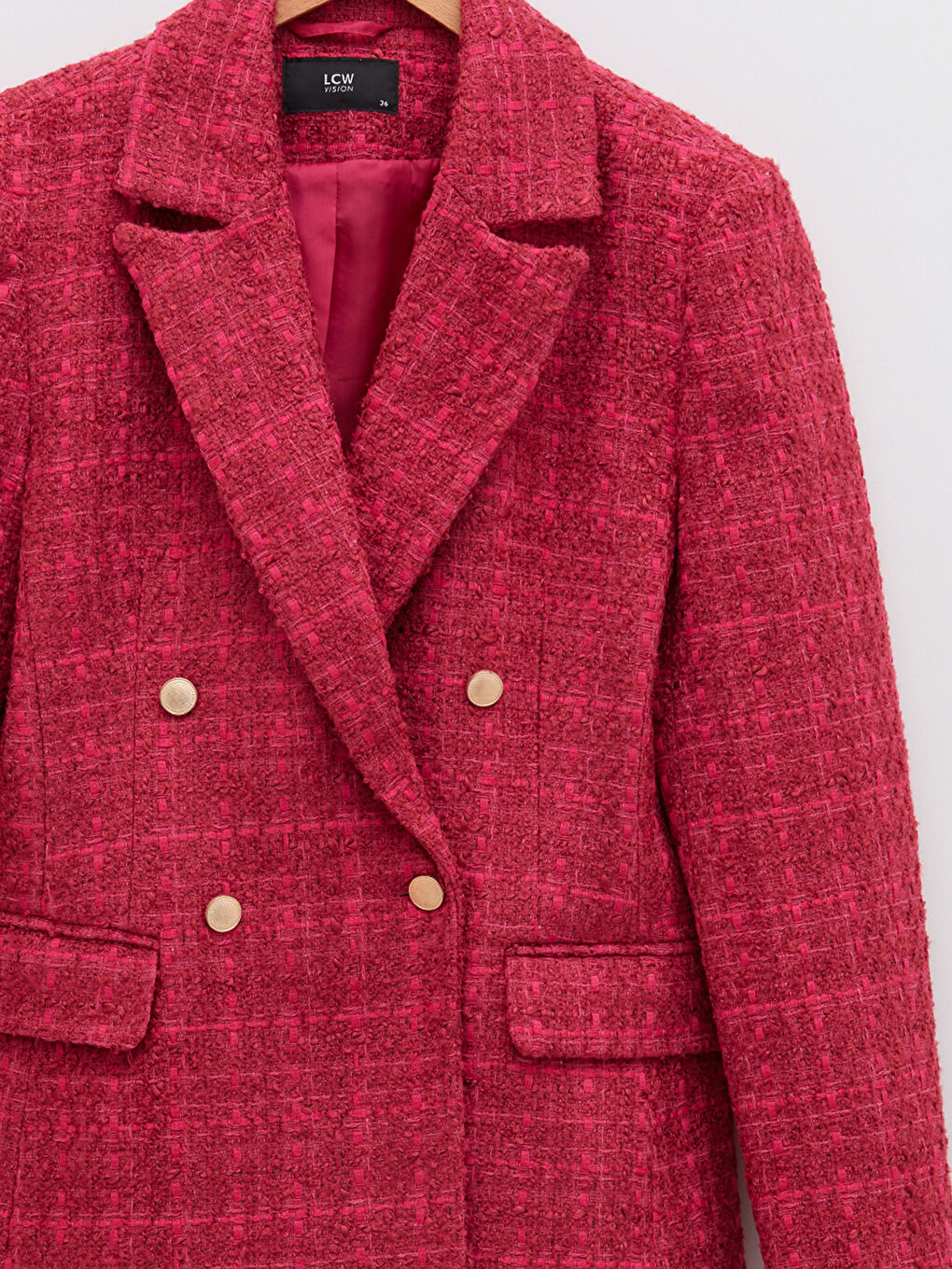 LCW Vision Front Button Closure Plaid Long Sleeve Women's Tweed Blazer Jacket -S2EQ29Z8-LNQ