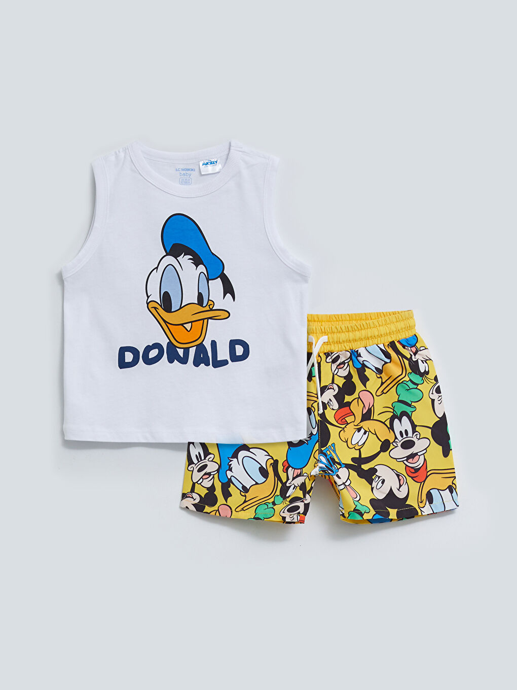 Crew Neck Donald Duck Printed Baby Boy Athlete and Sea Shorts 2-Pack