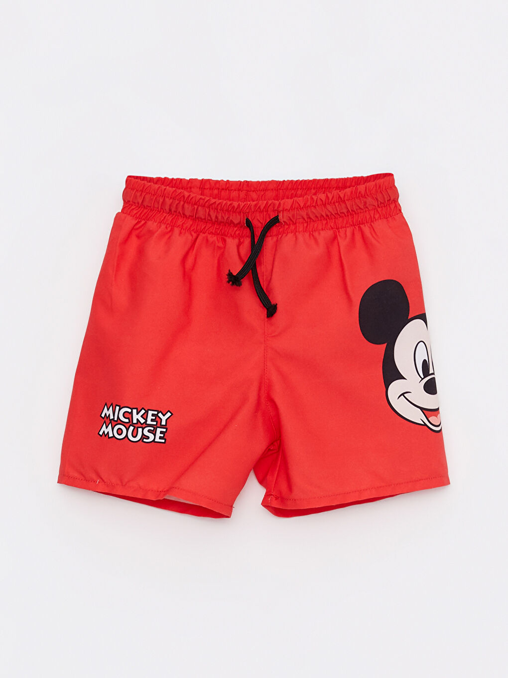 Kırmızı Beli Lastikli Mickey Mouse Baskılı Erkek Bebek Deniz Şortu