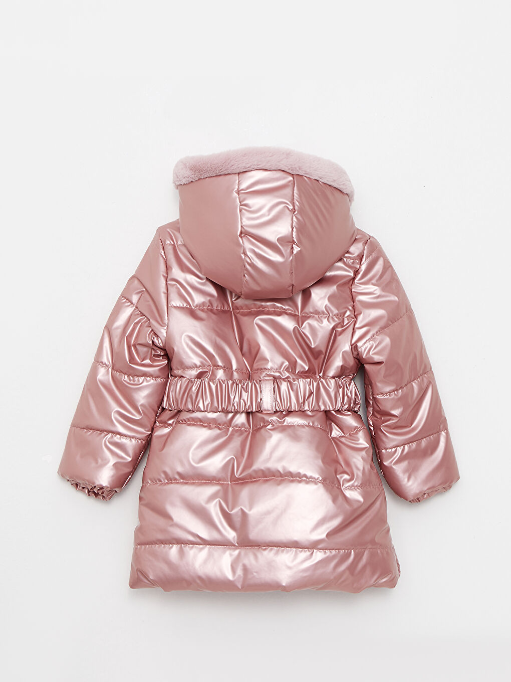 Pembe Kapüşonlu Uzun Kollu Basic Kız Bebek Kaban-1