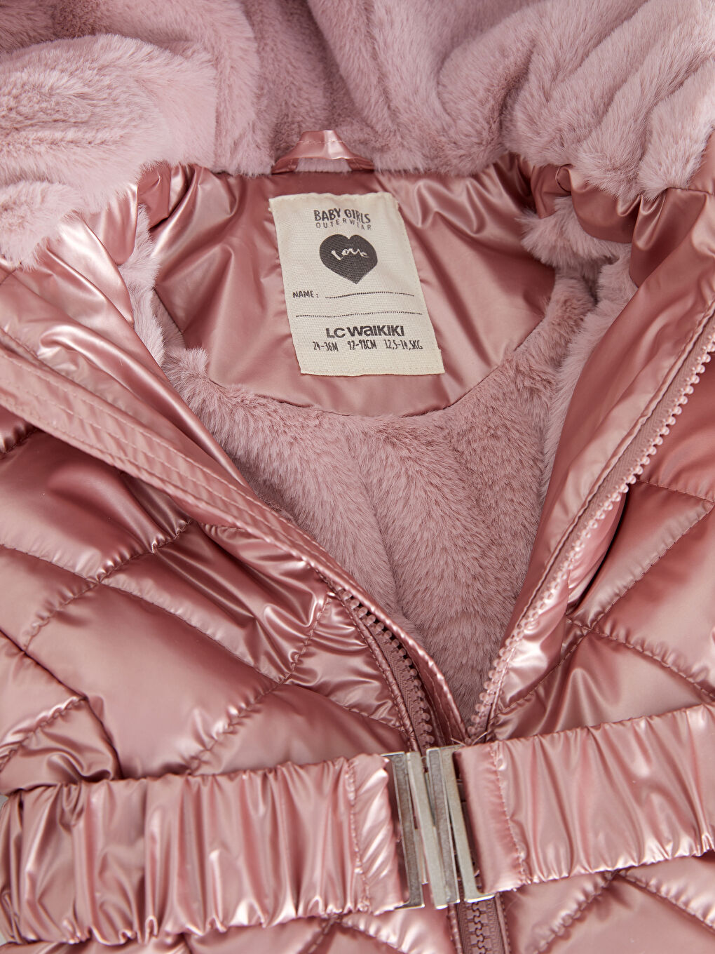 Pembe Kapüşonlu Uzun Kollu Basic Kız Bebek Kaban-3