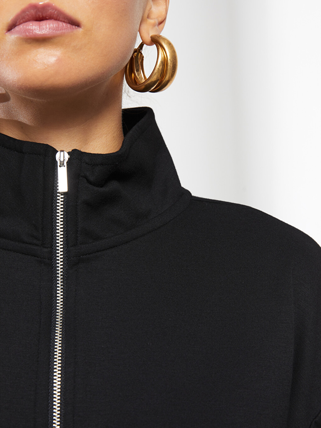Funnel Neck Plain Long Sleeve Women's Sweatshirt-3