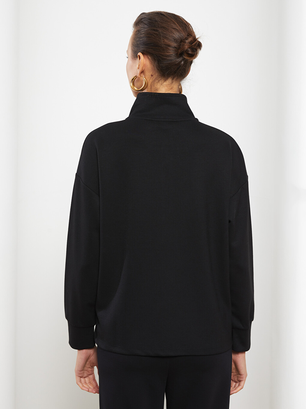 Funnel Neck Plain Long Sleeve Women's Sweatshirt-4