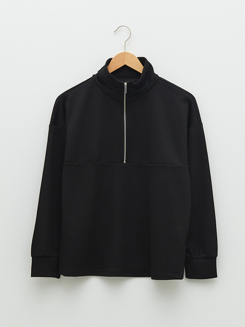 Funnel Neck Plain Long Sleeve Women's Sweatshirt-5