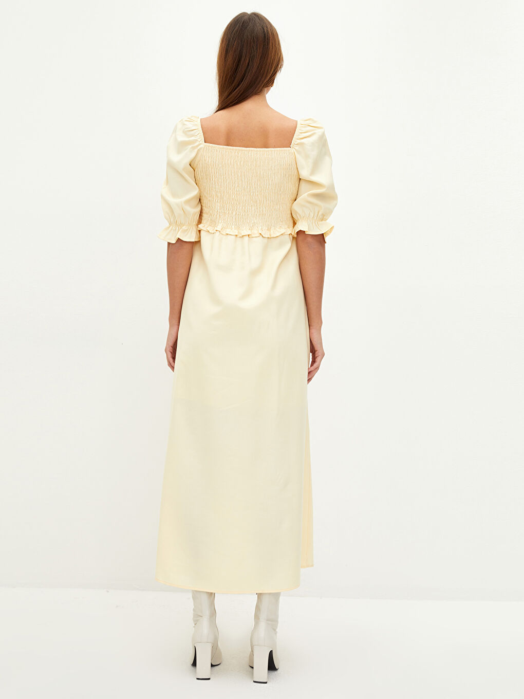 Square Neck Straight Short Sleeve Poplin Maternity Dress-3