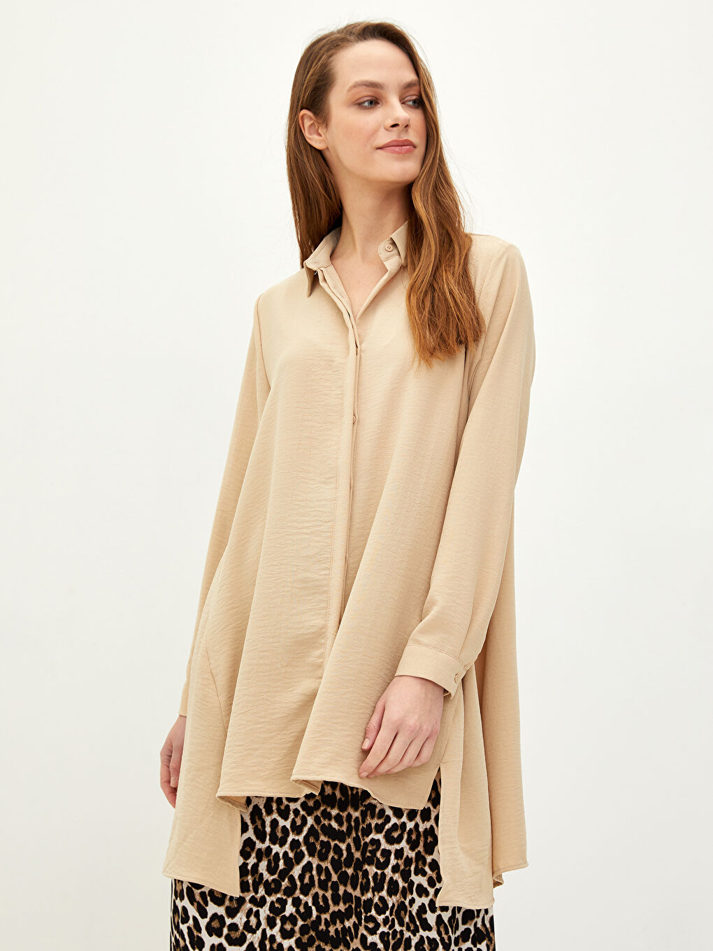 Plain Long Sleeve Women's Shirt Tunic-1