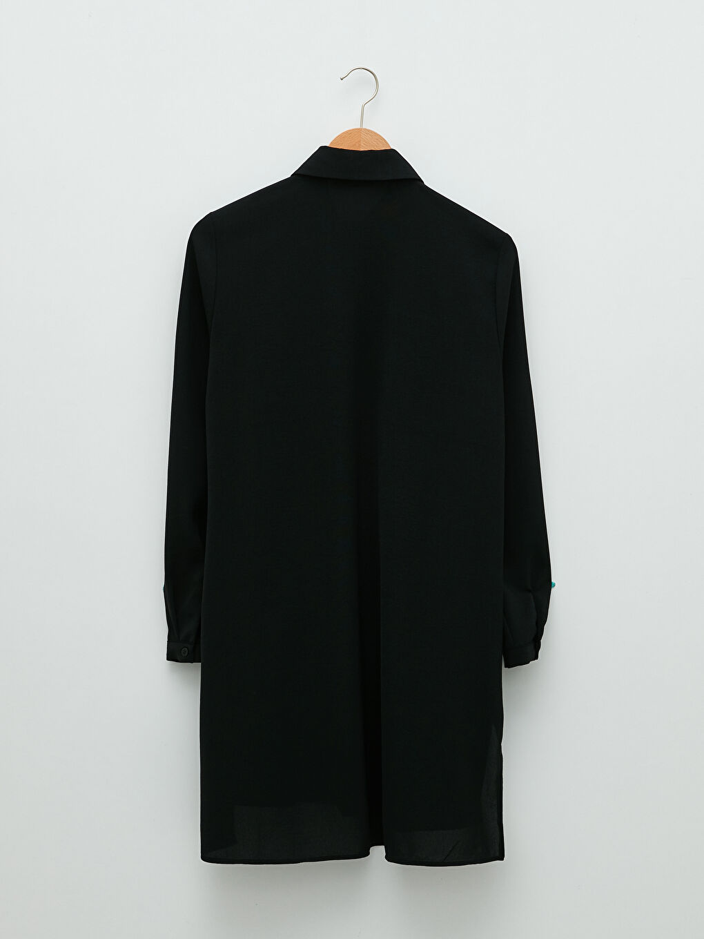 Siyah Düz Uzun Kollu Kadın Gömlek Tunik-6