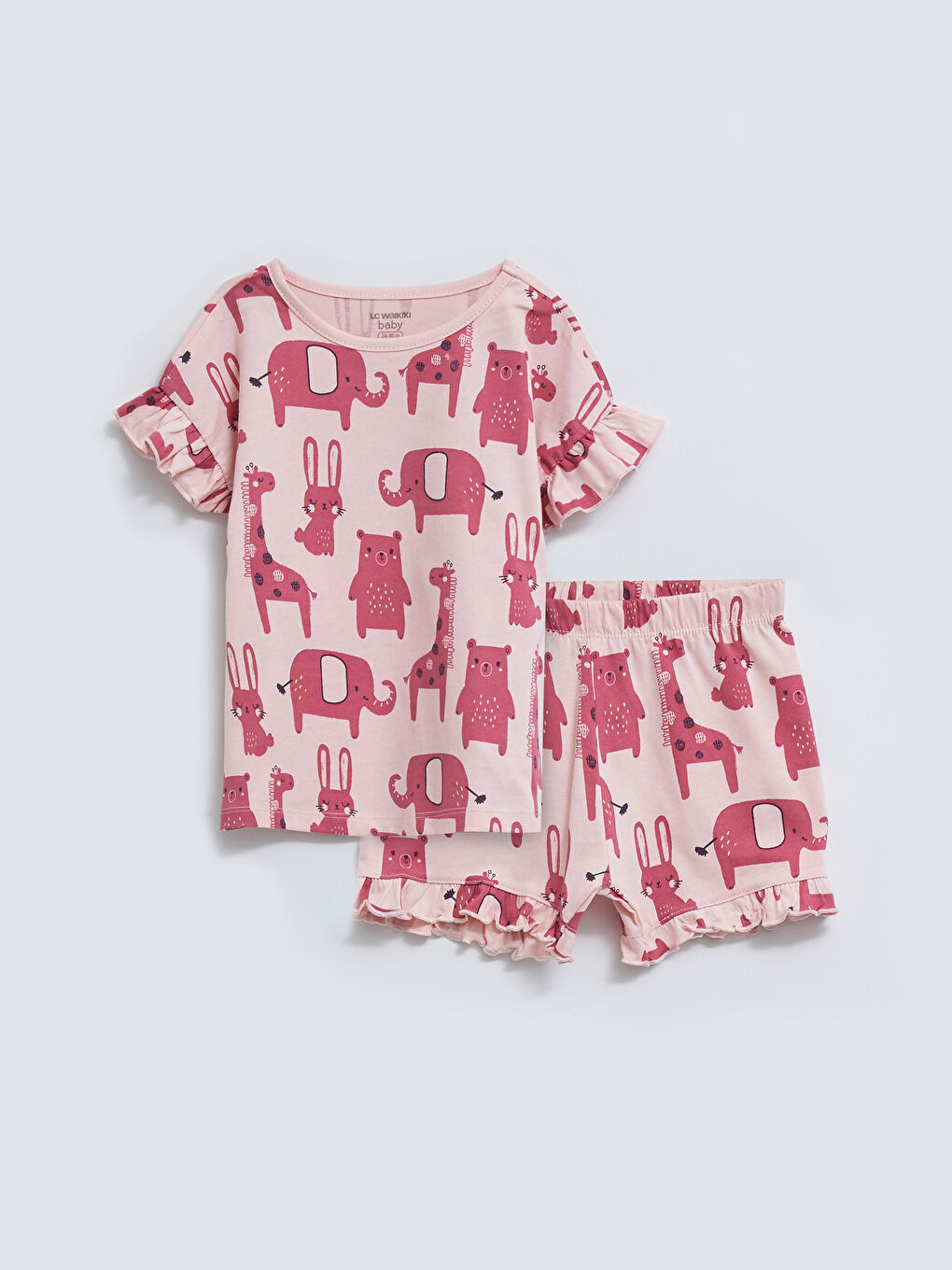 Crew Neck Short Sleeve Printed Cotton Baby Girl Pajamas Set