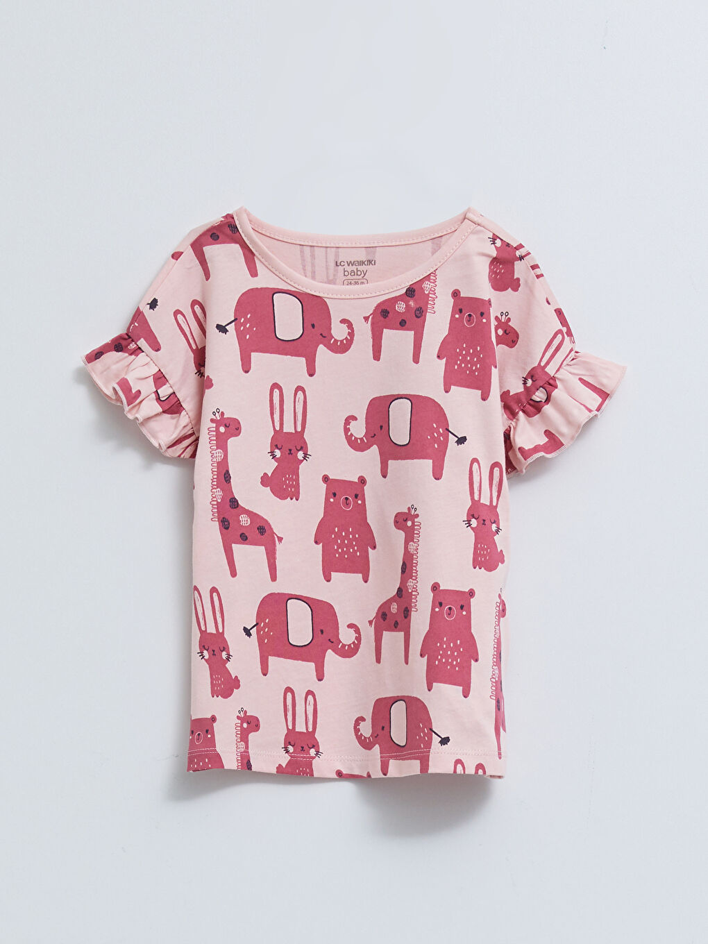 Crew Neck Short Sleeve Printed Cotton Baby Girl Pajamas Set-1