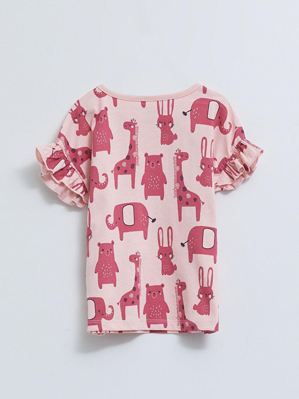 Crew Neck Short Sleeve Printed Cotton Baby Girl Pajamas Set-3