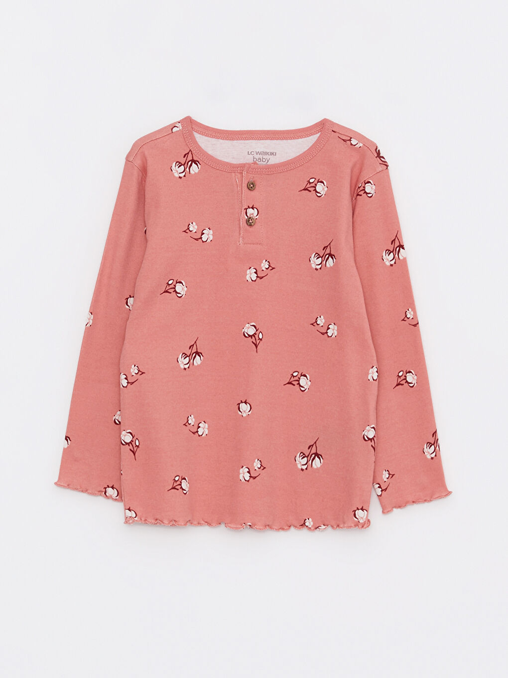 Pembe Bisiklet Yaka Uzun Kollu Baskılı Pamuklu Kız Bebek Pijama Takım-1