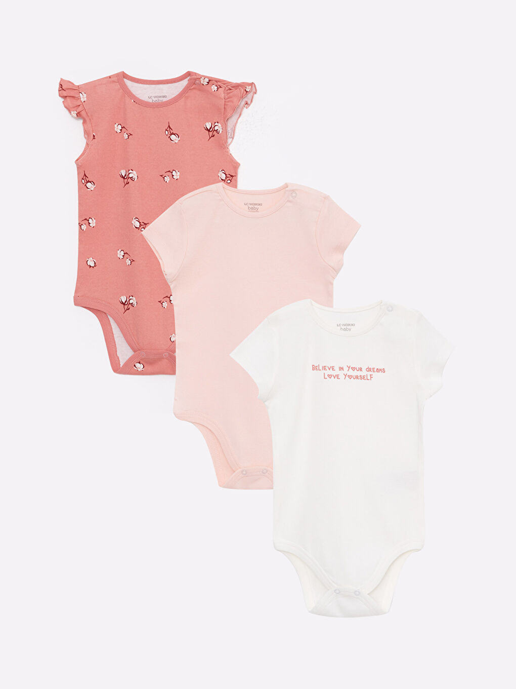 Crew Neck Short Sleeve Baby Girls' Snap Fastener Bodysuit 3-pack