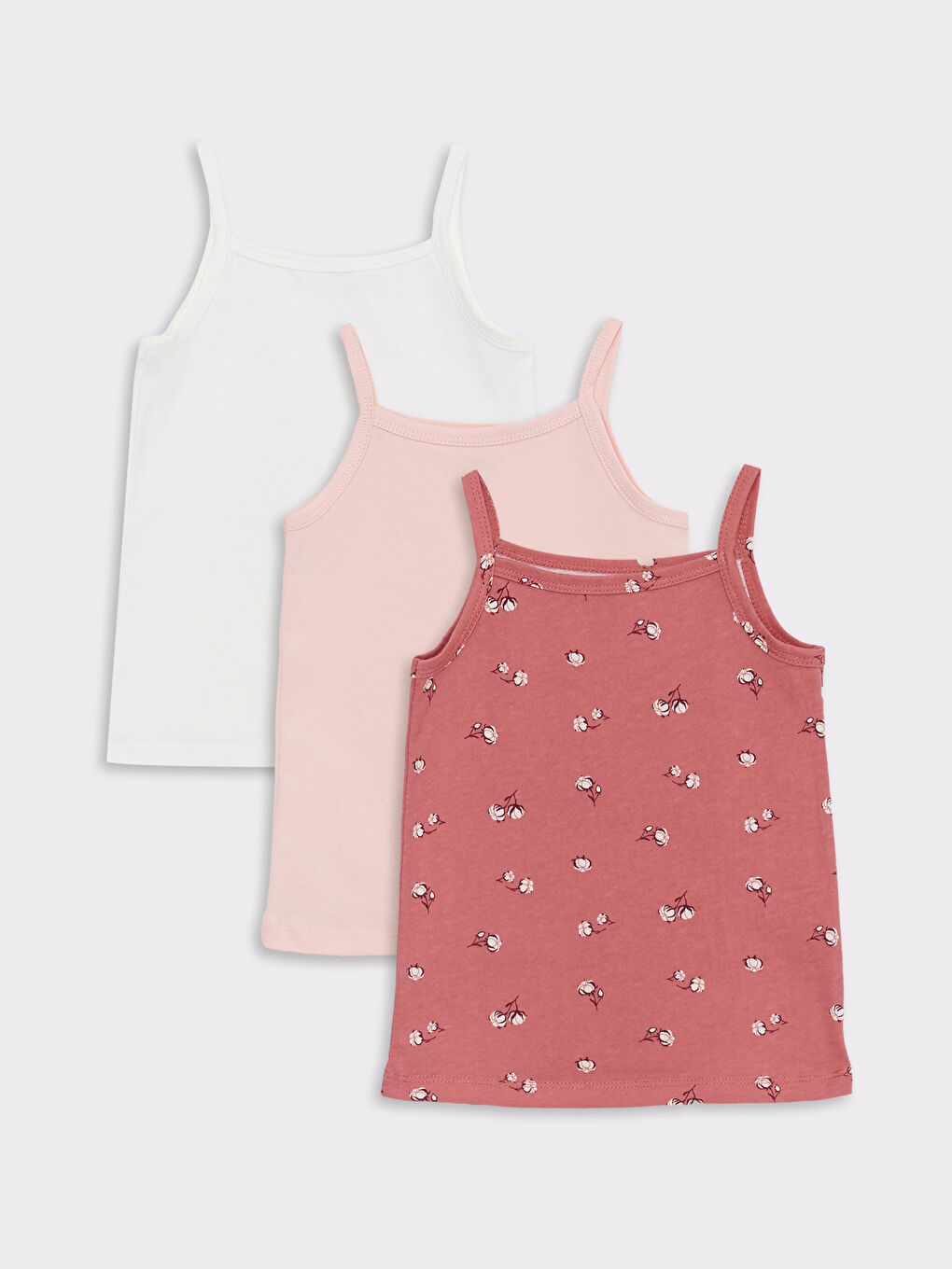 Pembe Kare Yaka Askılı Pamuklu Kız Bebek Atlet 3'lü