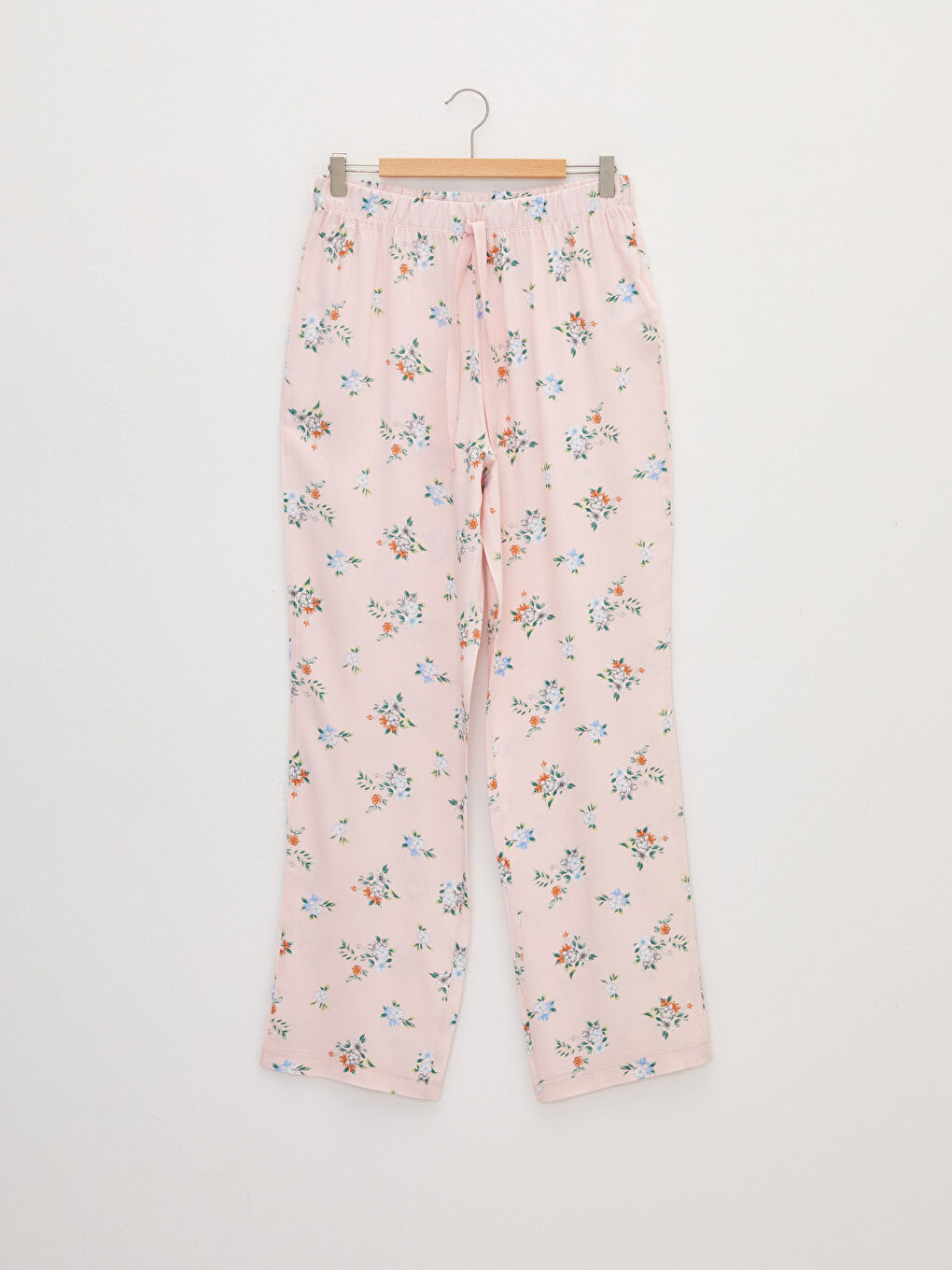 Pembe Beli Lastikli Çiçekli Viskon Kadın Pijama Alt-4