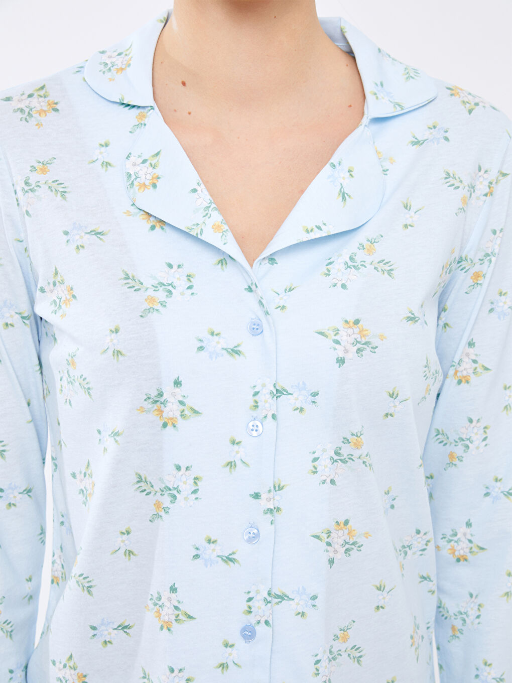 Pidžama komplet sa kragnom, cvetni, dugi rukav, pamuk, za žene-4